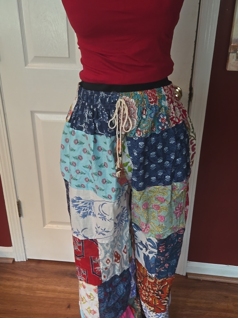 Boho Patchwork Wideleg Pants- Multi Color - Picture 3 of 4